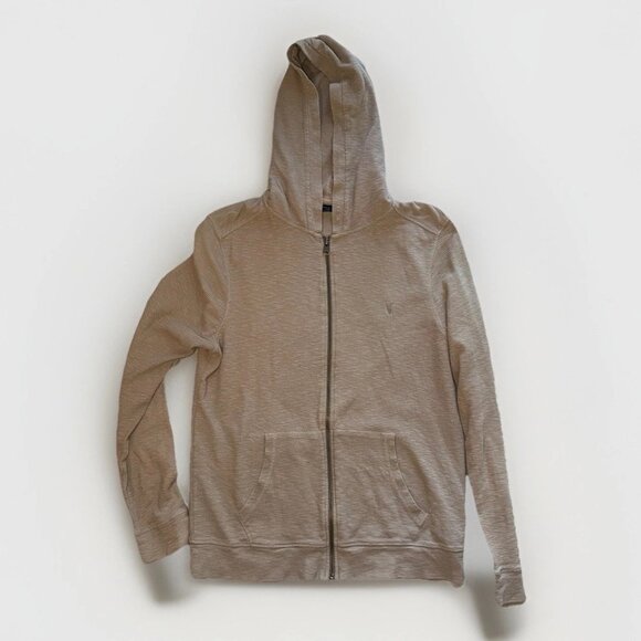 All Saints Beige Waffle Print Zip Hoodie Size Large - Picture 1 of 3